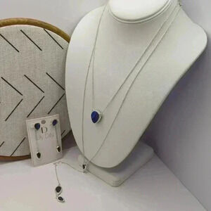 Lily Dilly necklace + earrings Convertible NWT jewelry bundle blue silvertone